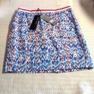 Marc Aurel Boho Blue Lined Eyelet Zippered Sz. 6 Skirt with Slit back seam